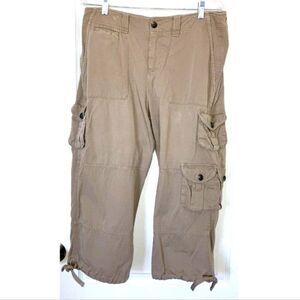 Y2K LAUREN RALPH LAUREN sz 10 Tan Khaki Cargo Capri Cropped Pants Utility Beige